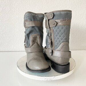 NEW Lane Womens Gray Quilted Mid-Calf Boots With Zipper & Buckle Accents Size 10